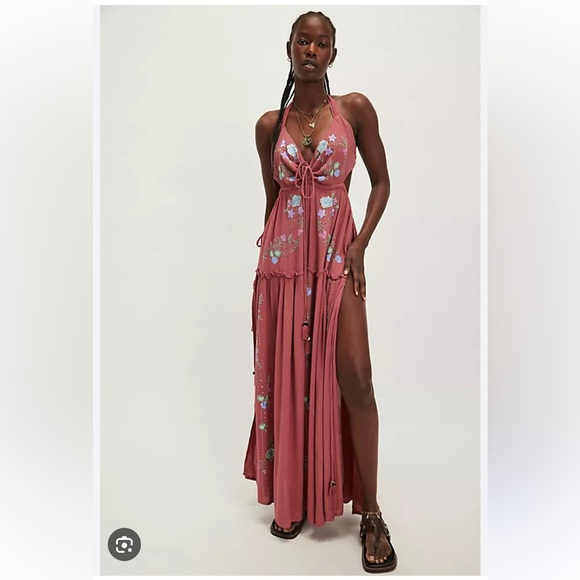 Free People Bali Palm DesertBodysuit Embroidered Maxi Dress M